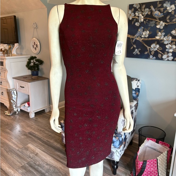 Bari Jay Burgundy Midi Dress with Sparkle sz4 - Picture 1 of 5